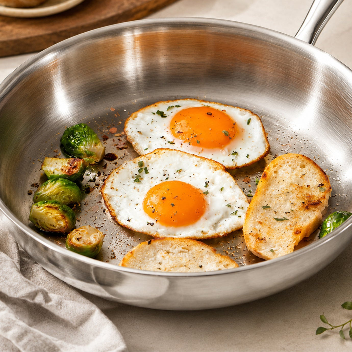 10" Stainless Steel Frying Pan, Non-Toxic Tri-Ply Stainless Steel Skillet with Lid, PFOA&PTFE Free