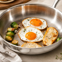 10" Stainless Steel Frying Pan, Non-Toxic Tri-Ply Stainless Steel Skillet with Lid, PFOA&PTFE Free