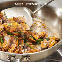10" Stainless Steel Frying Pan, Non-Toxic Tri-Ply Stainless Steel Skillet with Lid, PFOA&PTFE Free