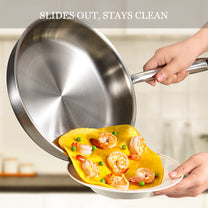 10" Stainless Steel Frying Pan, Non-Toxic Tri-Ply Stainless Steel Skillet with Lid, PFOA&PTFE Free