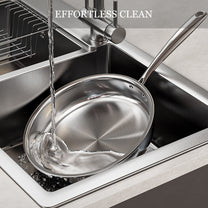 10" Stainless Steel Frying Pan, Non-Toxic Tri-Ply Stainless Steel Skillet with Lid, PFOA&PTFE Free
