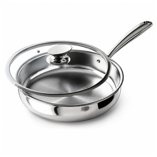 10" Stainless Steel Frying Pan, Non-Toxic Tri-Ply Stainless Steel Skillet with Lid, PFOA&PTFE Free